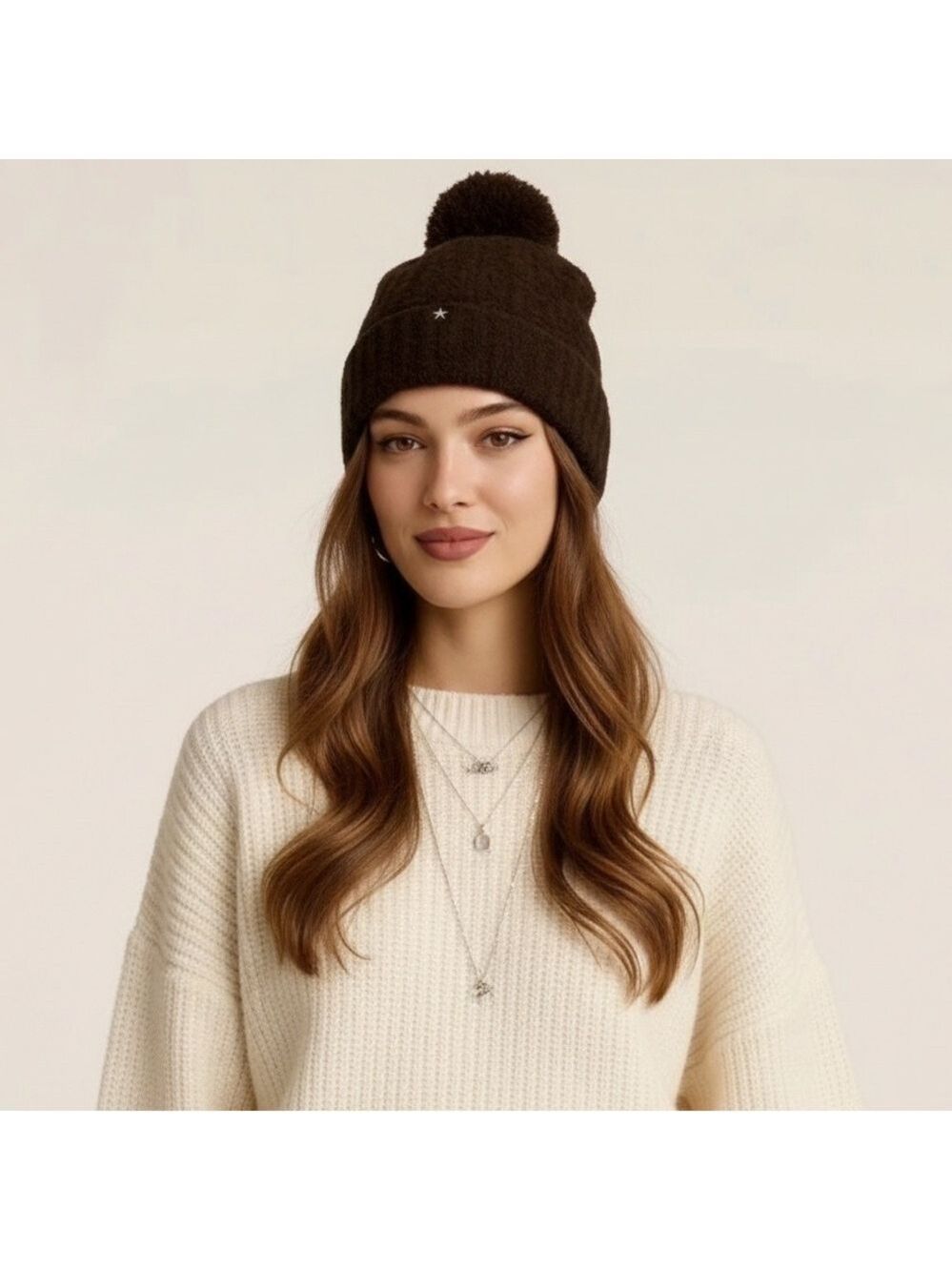 Barefoot Dreams Dark Brown Beanie with Pom-Pom